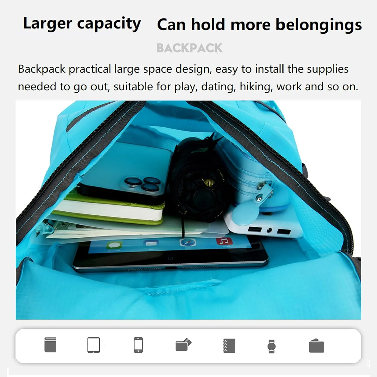 16L Hiking-Daypack Lightweight-Foldable Travel-Backpack Water-Resistant Camping Outdoor Packable Easy Carry-on Bag (Blue)