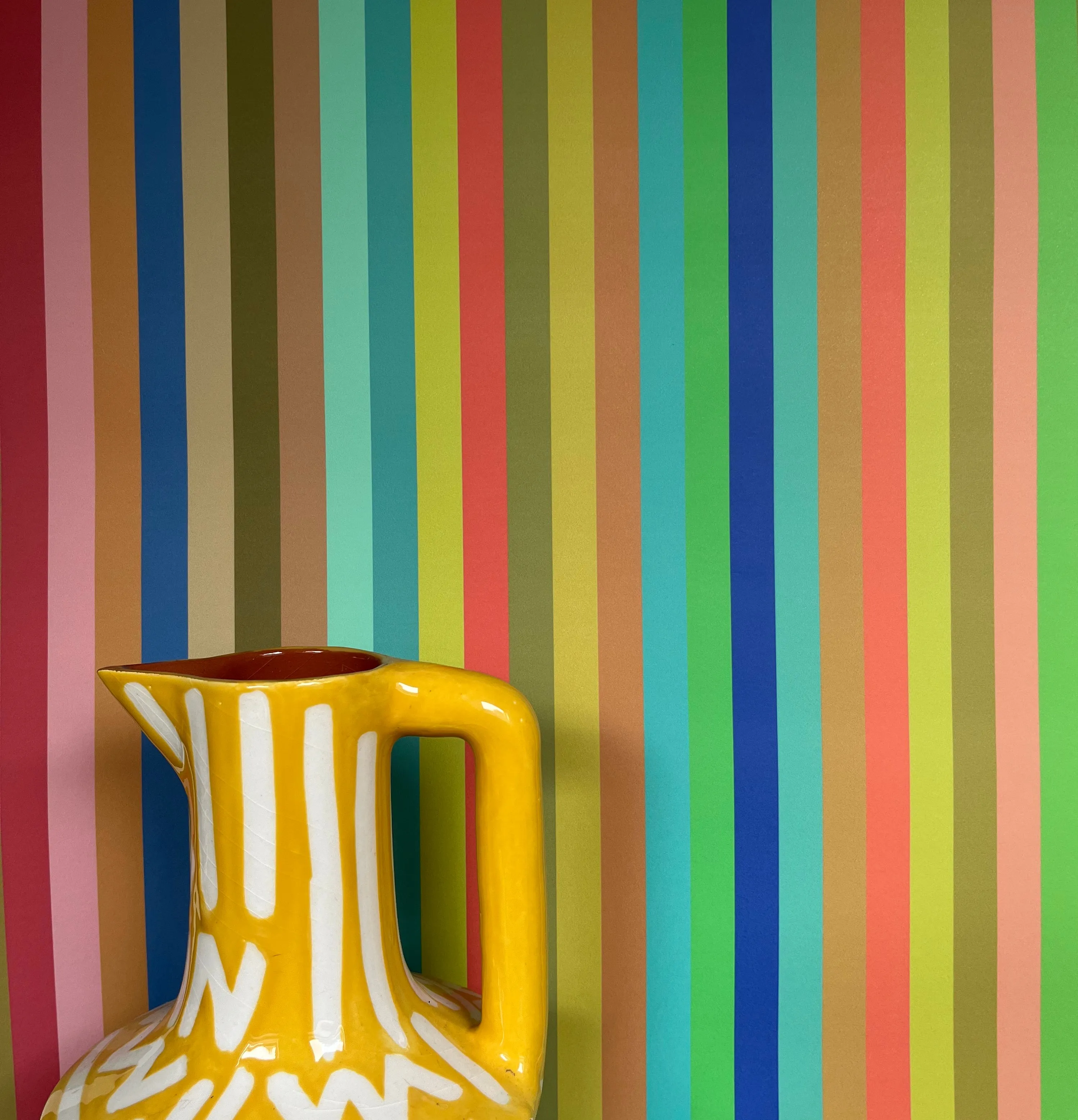 1cm Wide multi Stripe Wallpaper - Multi Bright