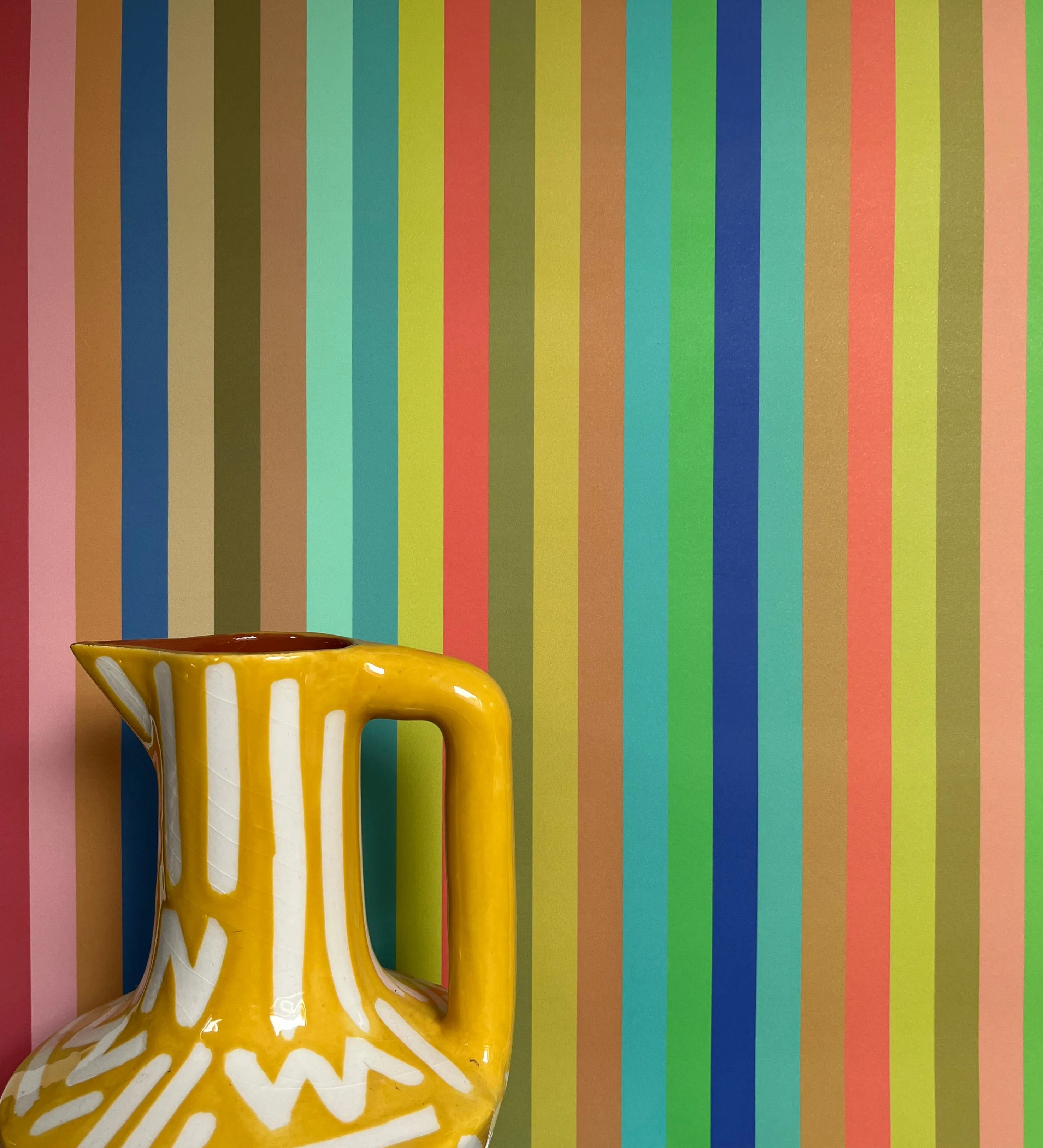 1cm Wide multi Stripe Wallpaper - Multi Bright