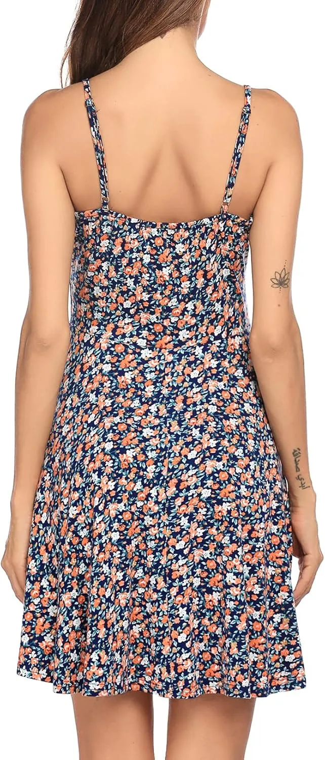 ACEVOG Women's 2025 Summer Dress Adjustable Spaghetti Strap Boho Floral Fit & Flare Beach Sundress