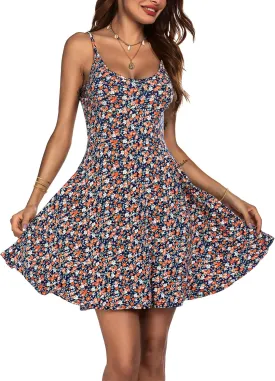 ACEVOG Women's 2025 Summer Dress Adjustable Spaghetti Strap Boho Floral Fit & Flare Beach Sundress