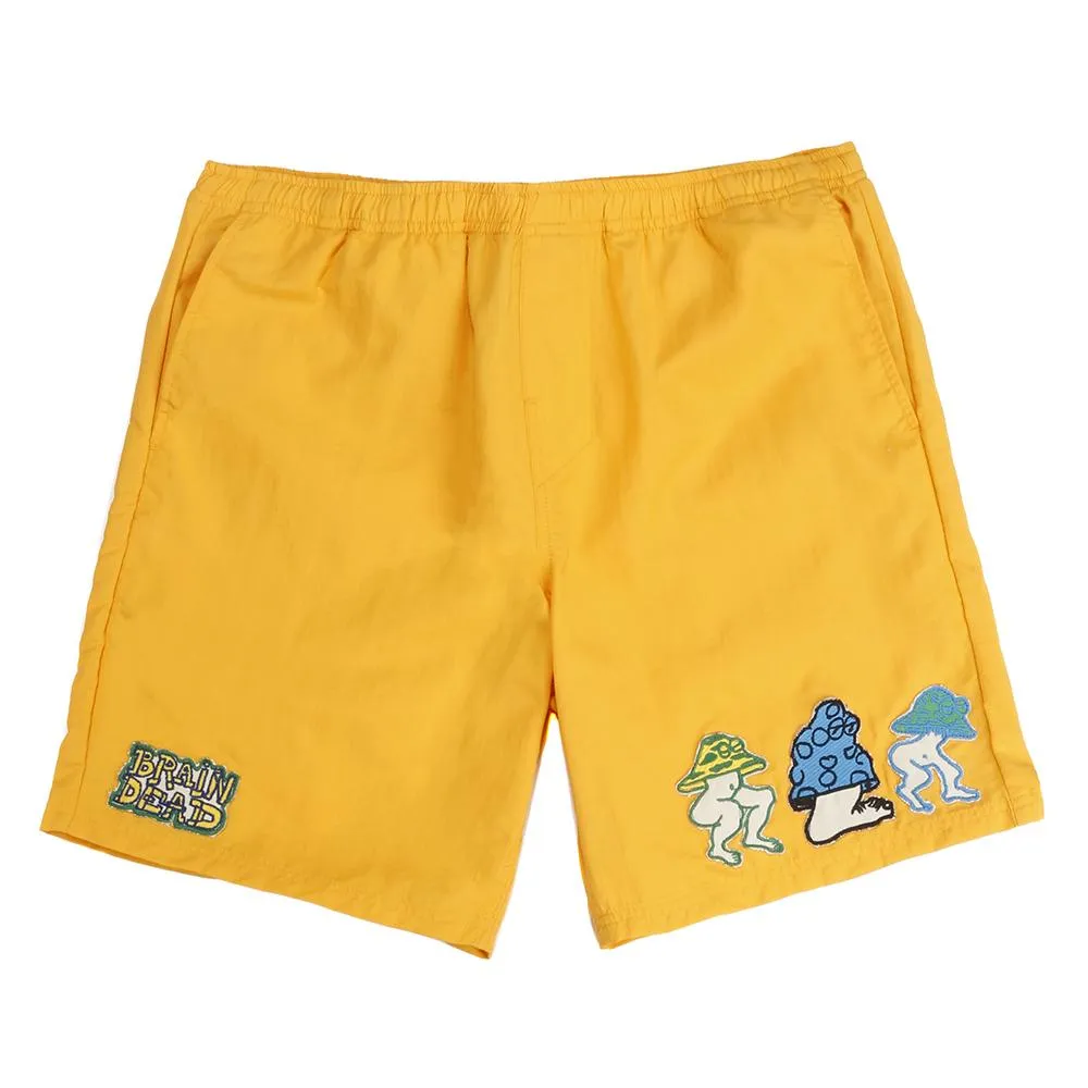 Brain Dead Mushroom Patch Nylon Beach Short / Gold