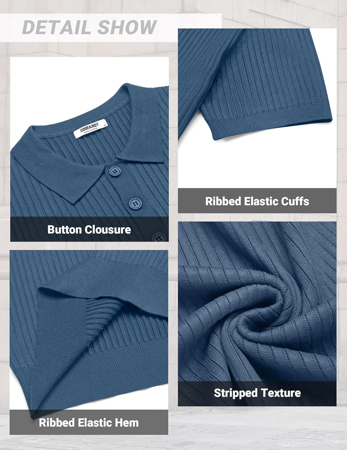 COOFANDY Mens Knit Polo Shirts Short Sleeve Button Down Shirt Textured Casual Summer Beach Shirts