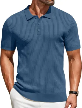 COOFANDY Mens Knit Polo Shirts Short Sleeve Button Down Shirt Textured Casual Summer Beach Shirts