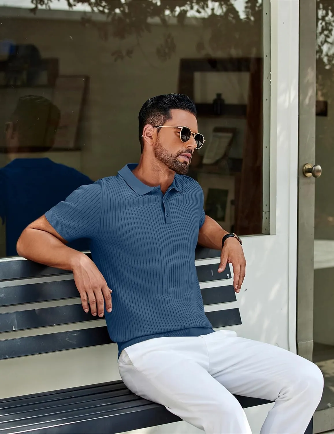 COOFANDY Mens Knit Polo Shirts Short Sleeve Button Down Shirt Textured Casual Summer Beach Shirts
