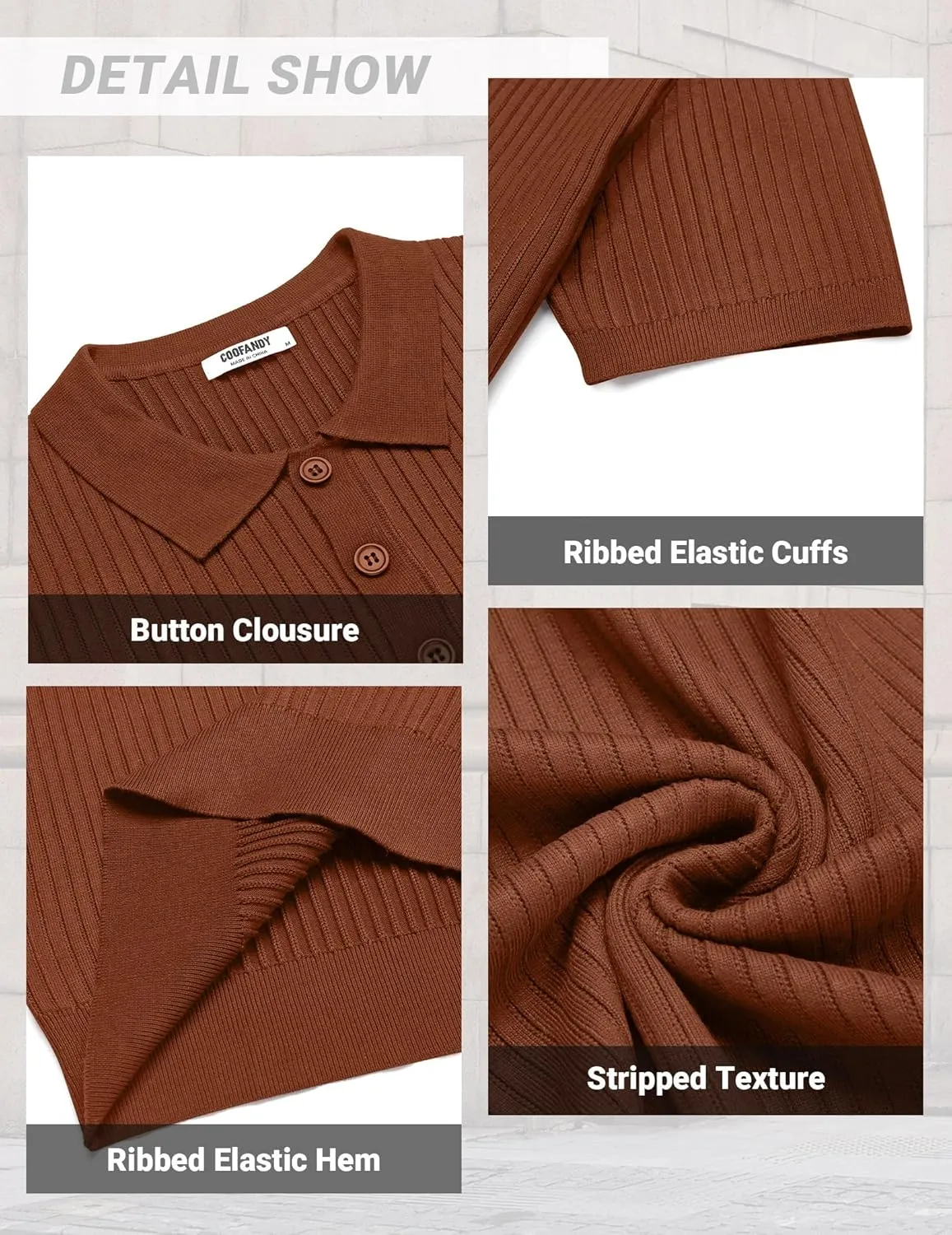 COOFANDY Mens Knit Polo Shirts Short Sleeve Button Down Shirt Textured Casual Summer Beach Shirts