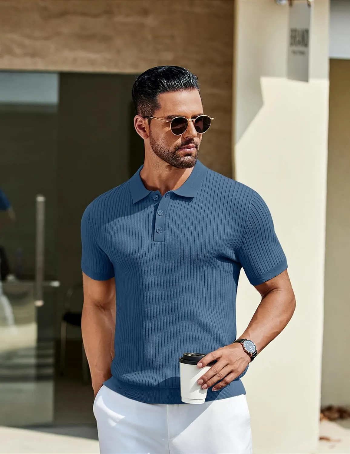 COOFANDY Mens Knit Polo Shirts Short Sleeve Button Down Shirt Textured Casual Summer Beach Shirts