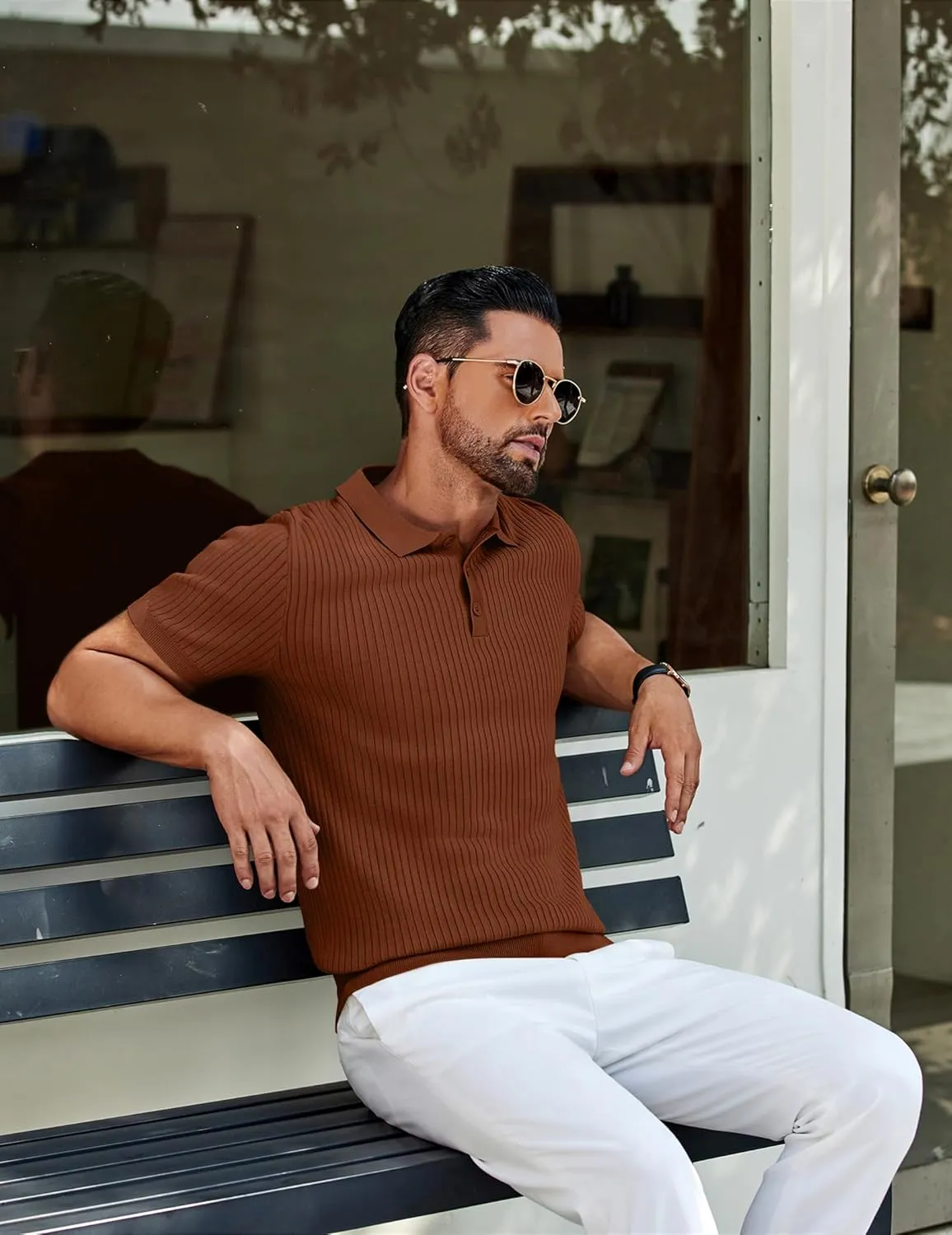 COOFANDY Mens Knit Polo Shirts Short Sleeve Button Down Shirt Textured Casual Summer Beach Shirts