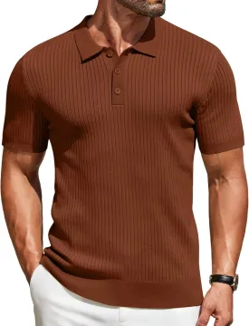 COOFANDY Mens Knit Polo Shirts Short Sleeve Button Down Shirt Textured Casual Summer Beach Shirts
