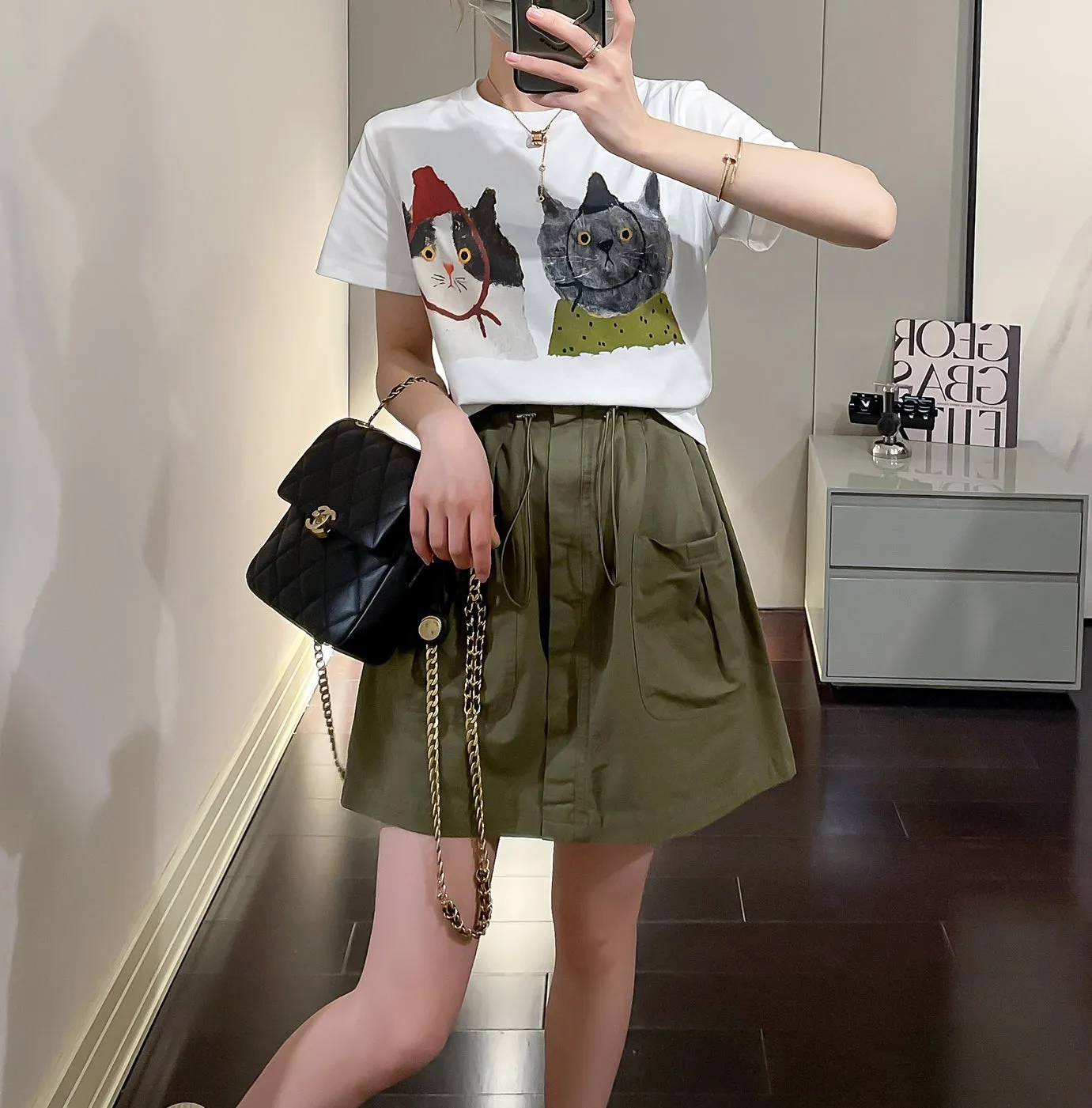 Drawstring cargo skirt (ready stock in green (XL)/ 4 colours)
