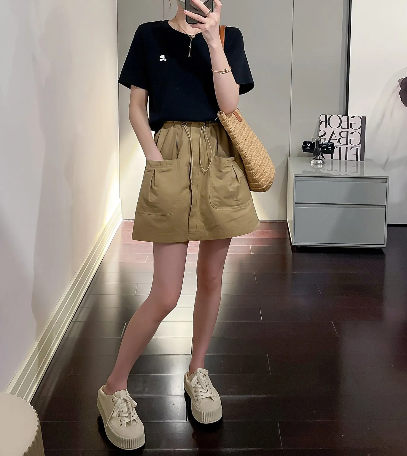Drawstring cargo skirt (ready stock in green (XL)/ 4 colours)
