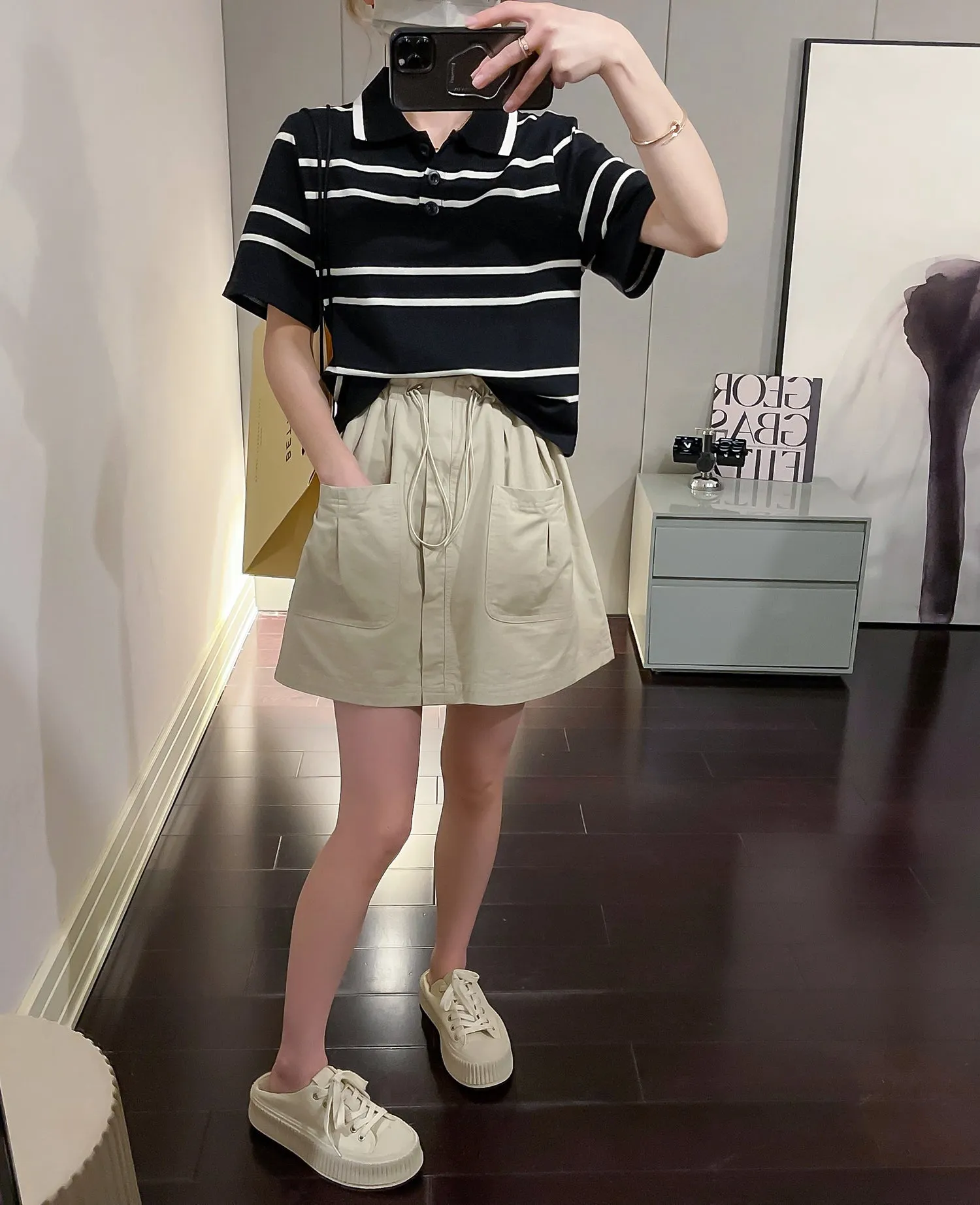 Drawstring cargo skirt (ready stock in green (XL)/ 4 colours)