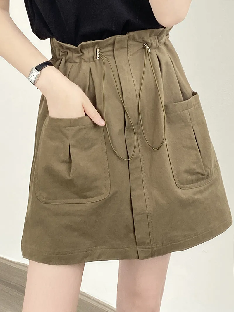 Drawstring cargo skirt (ready stock in green (XL)/ 4 colours)