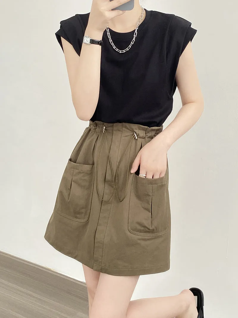 Drawstring cargo skirt (ready stock in green (XL)/ 4 colours)