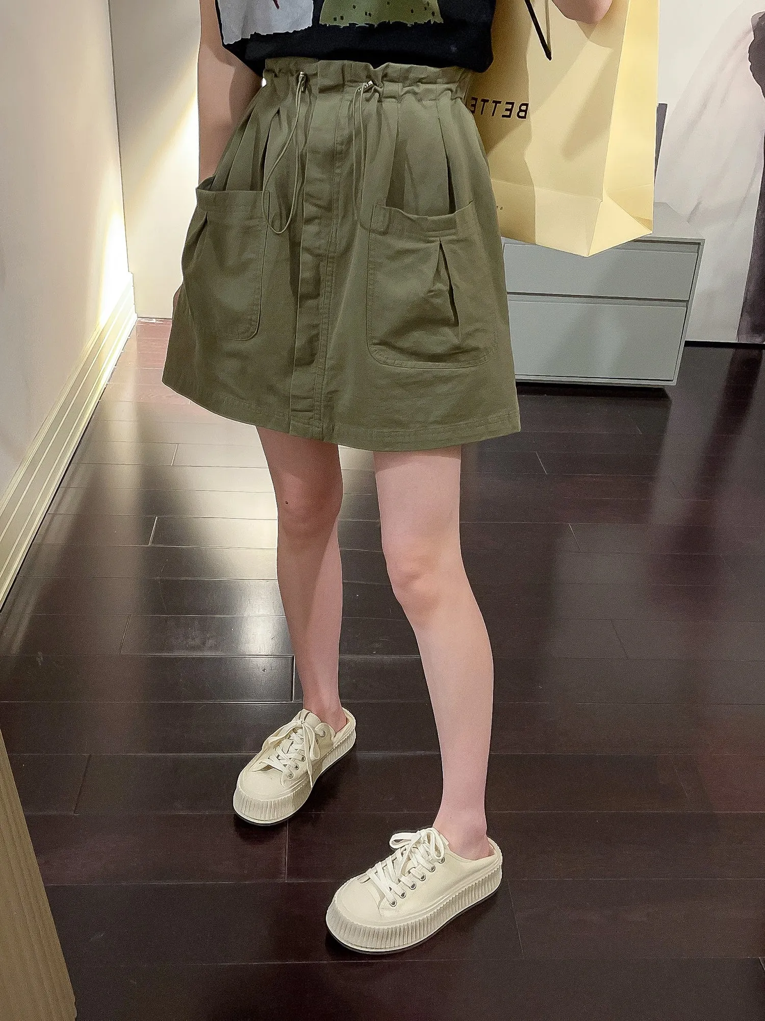 Drawstring cargo skirt (ready stock in green (XL)/ 4 colours)