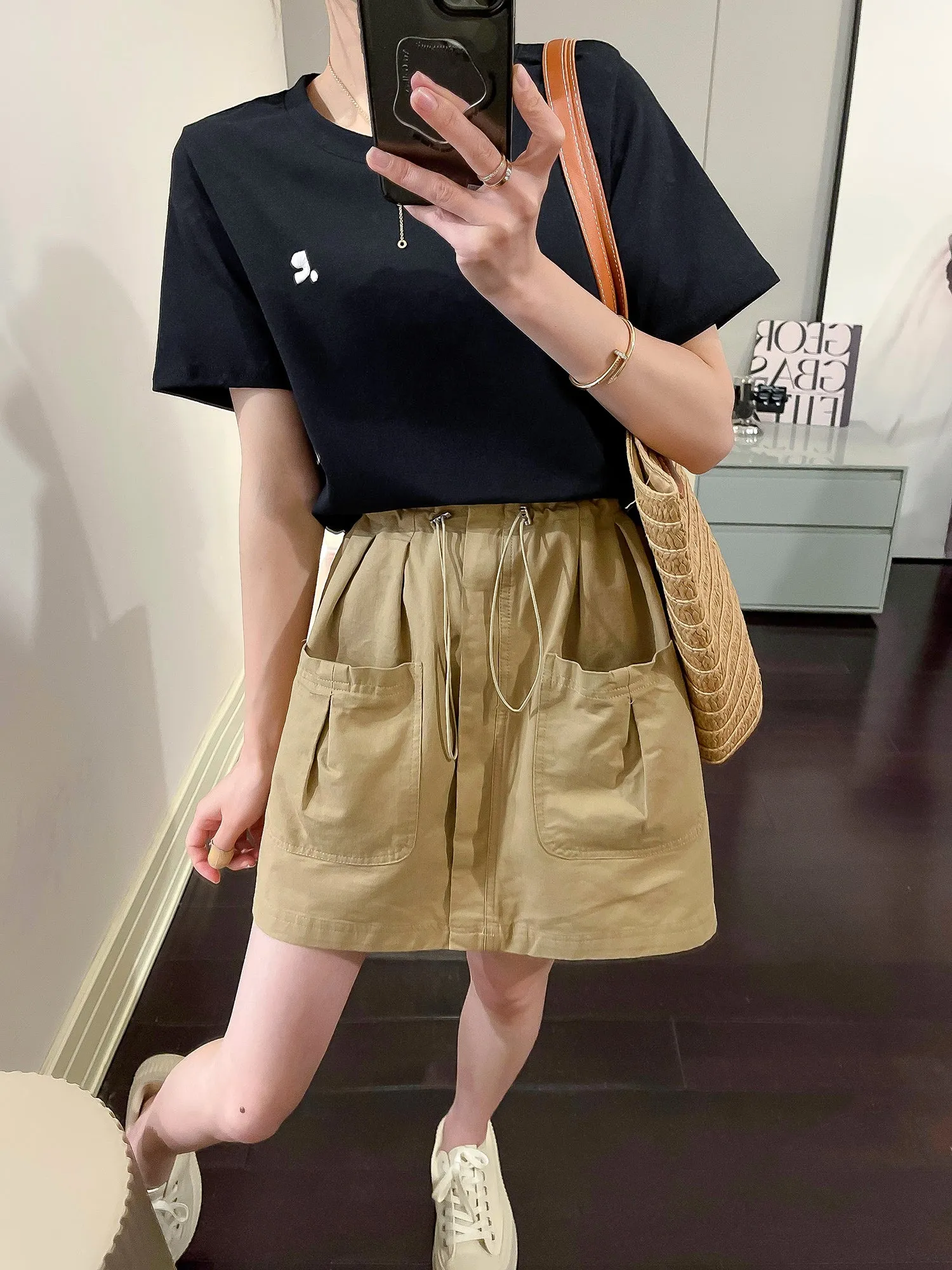 Drawstring cargo skirt (ready stock in green (XL)/ 4 colours)