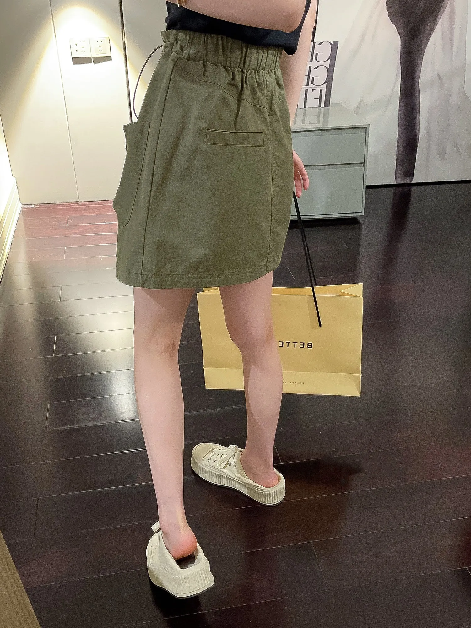 Drawstring cargo skirt (ready stock in green (XL)/ 4 colours)