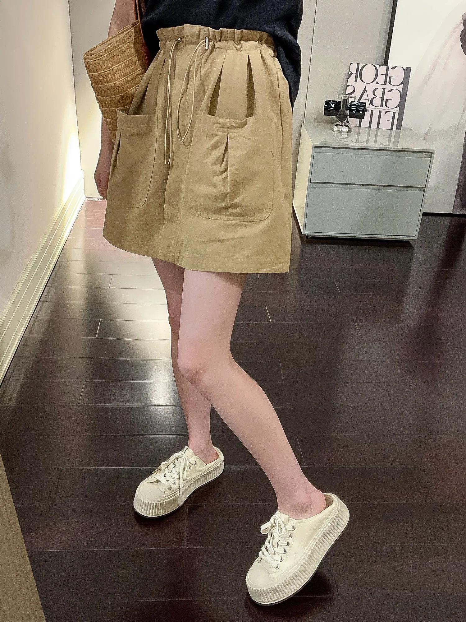 Drawstring cargo skirt (ready stock in green (XL)/ 4 colours)