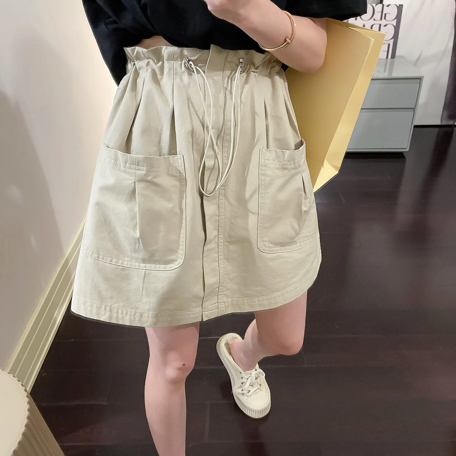 Drawstring cargo skirt (ready stock in green (XL)/ 4 colours)