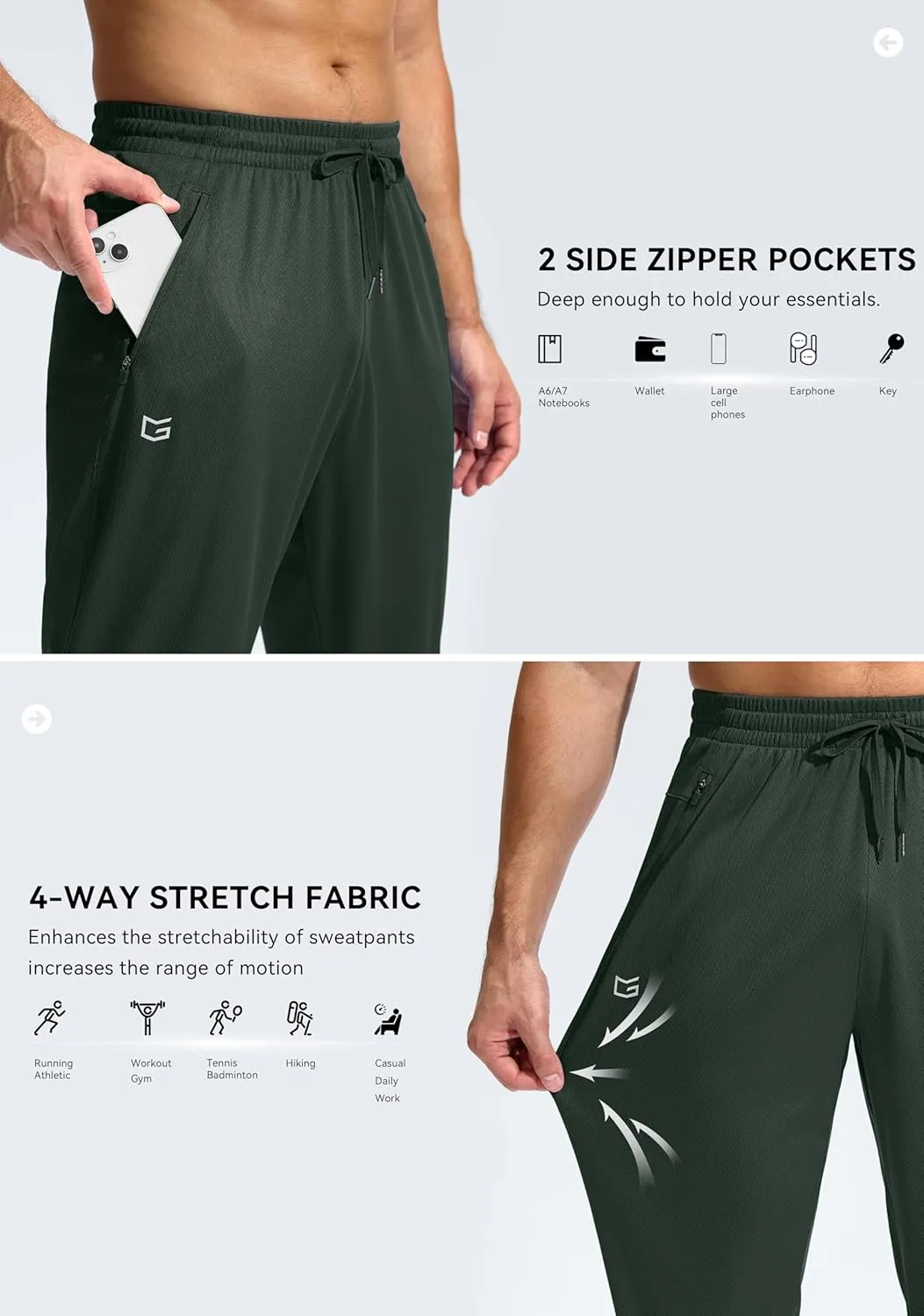 G Gradual Men's Sweatpants with Zipper Pockets Lightweight Mesh Athletic Pants for Men Open Bottom Workout Gym Running