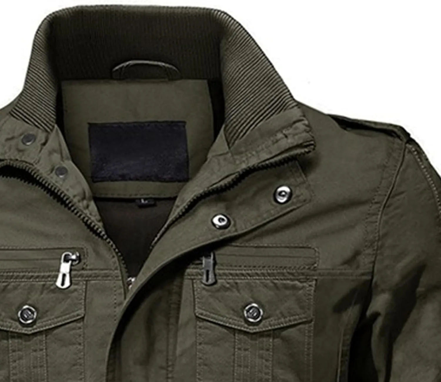 JEKE-DG Men's Relaxed Fit Cotton Outdoor Jacket Multi-Pocket Casual Cargo Jackets Stand Collar Lightweight Jacket Coat