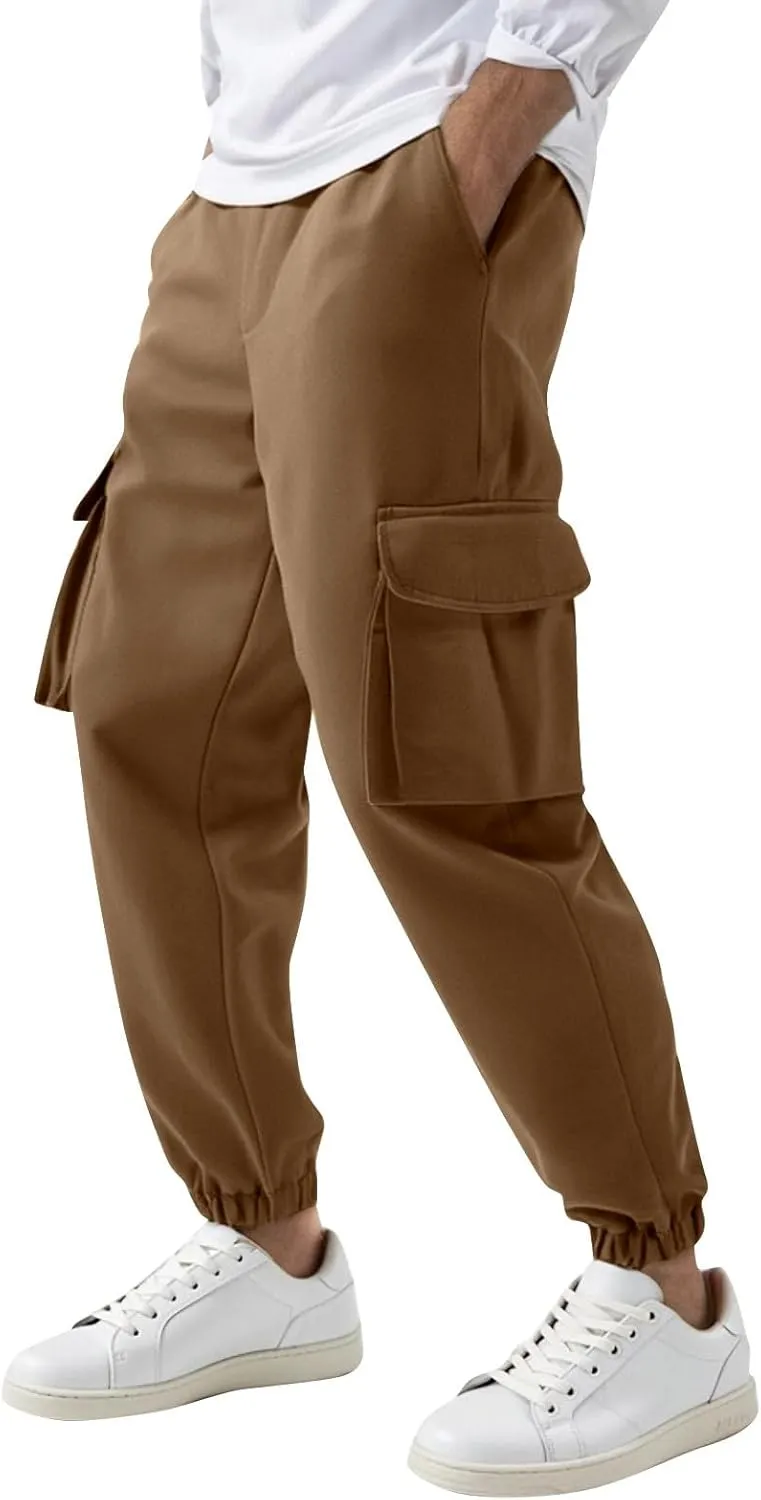 Mencomfy Cargo Pants Casual Stretch Slim Fit Hiking Pant Drawstring Athletic Joggers with Multi Pockets Tapered Trousers