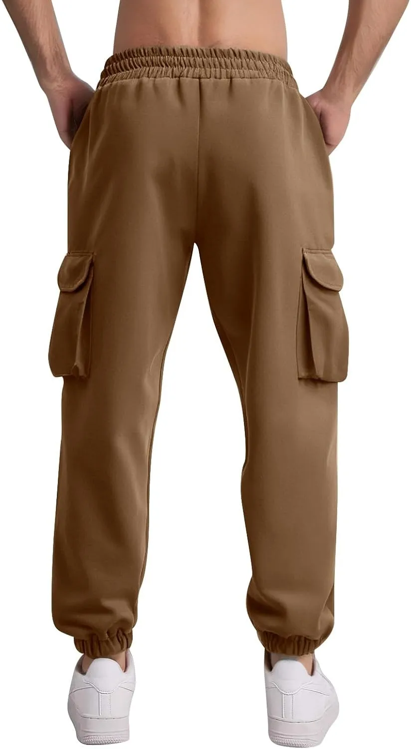 Mencomfy Cargo Pants Casual Stretch Slim Fit Hiking Pant Drawstring Athletic Joggers with Multi Pockets Tapered Trousers