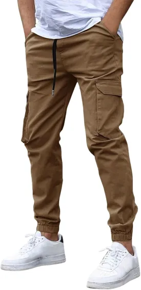 Mencomfy Cargo Pants Casual Stretch Slim Fit Hiking Pant Drawstring Athletic Joggers with Multi Pockets Tapered Trousers