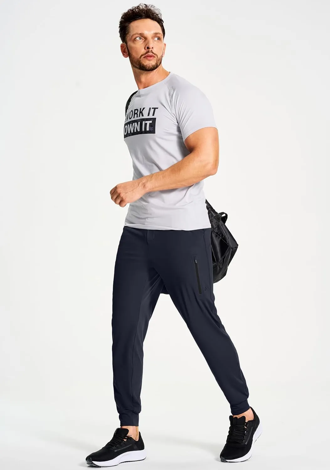 Men's Athletic Joggers Stretch Sweatpants with Zipper Pockets Running Workout Gym Track Golf Pants for Men