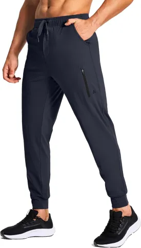 Men's Athletic Joggers Stretch Sweatpants with Zipper Pockets Running Workout Gym Track Golf Pants for Men