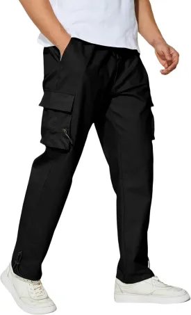 Men's Cargo Pants with Pockets Cotton Outdoor Elastic Waist Hiking Pants Casual Baggy Jogger Sweatpants