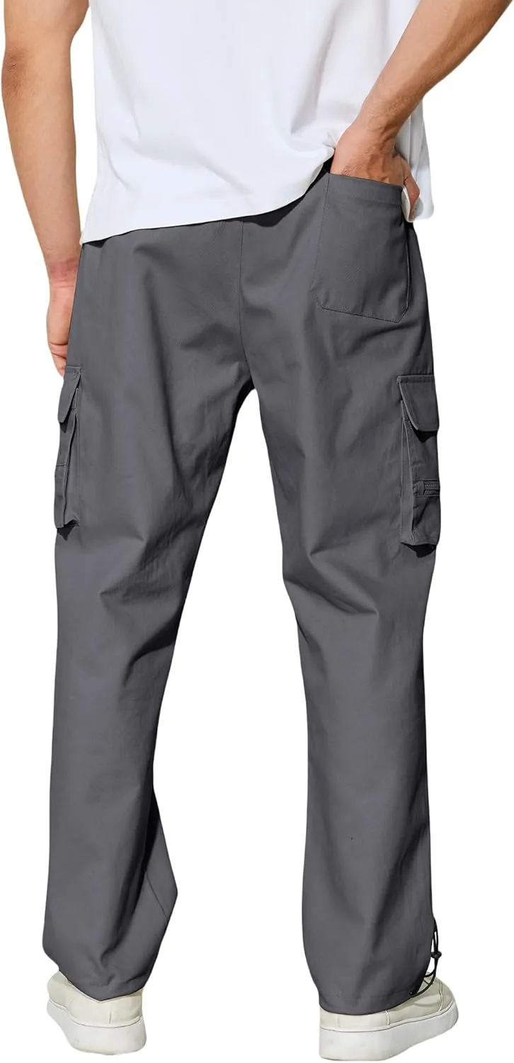 Men's Cargo Pants with Pockets Cotton Outdoor Elastic Waist Hiking Pants Casual Baggy Jogger Sweatpants