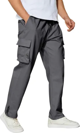 Men's Cargo Pants with Pockets Cotton Outdoor Elastic Waist Hiking Pants Casual Baggy Jogger Sweatpants