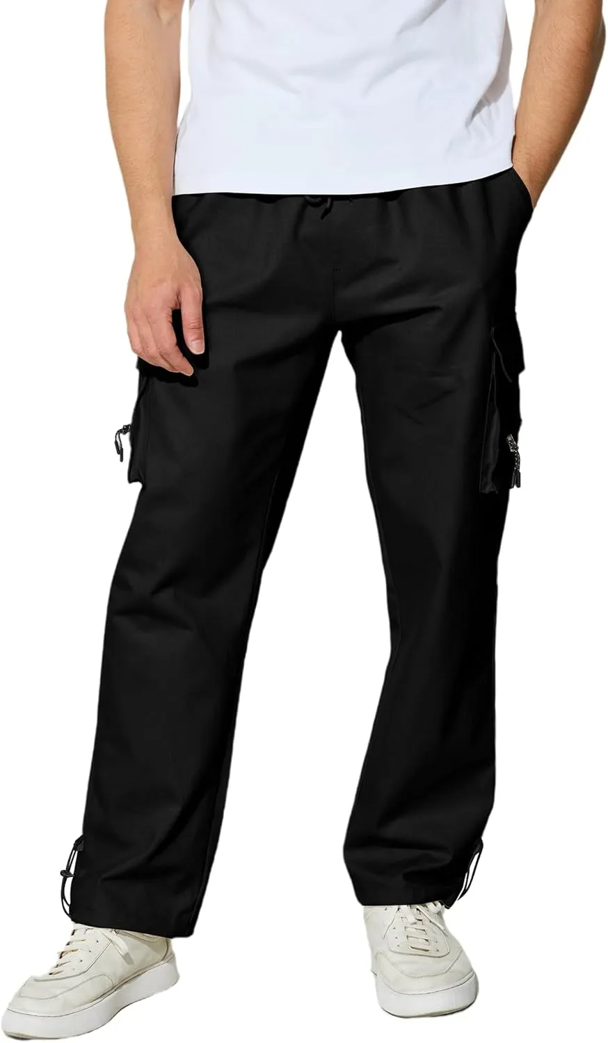 Men's Cargo Pants with Pockets Cotton Outdoor Elastic Waist Hiking Pants Casual Baggy Jogger Sweatpants