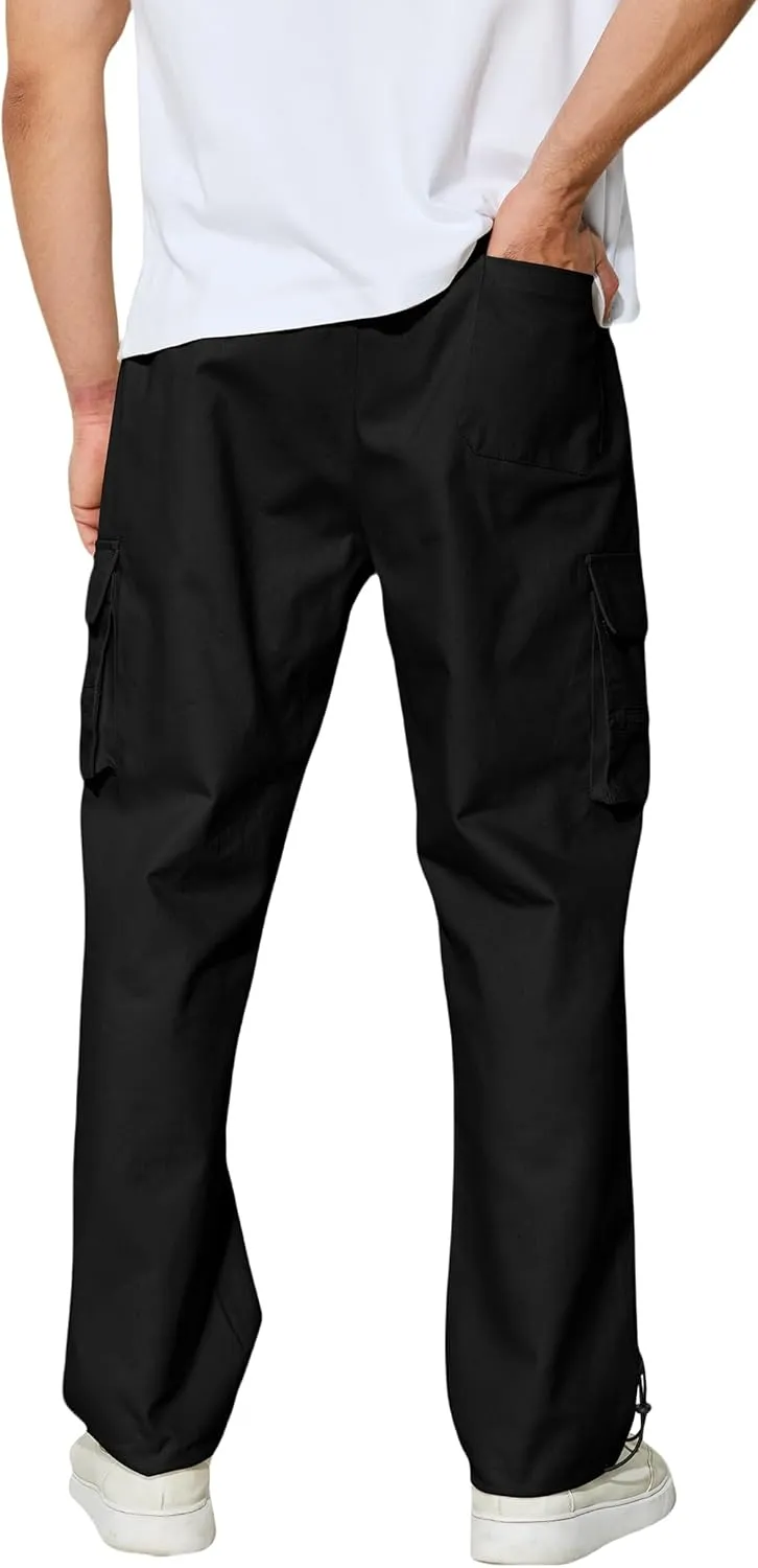 Men's Cargo Pants with Pockets Cotton Outdoor Elastic Waist Hiking Pants Casual Baggy Jogger Sweatpants