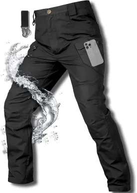 Men's Cargo Work Hiking Tactical Pants,10-Pocket,with Carabiner,Water Resistant,Lightweight Ripstop Outdoor Pants