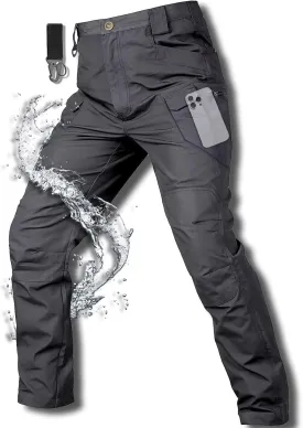 Men's Cargo Work Hiking Tactical Pants,10-Pocket,with Carabiner,Water Resistant,Lightweight Ripstop Outdoor Pants