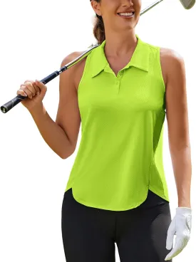 PINSPARK Women's Golf Shirt UPF 50  Sleeveless Tennis Polo V Neck Workout Tank Top Racerback Athletic T Shirts with Collar