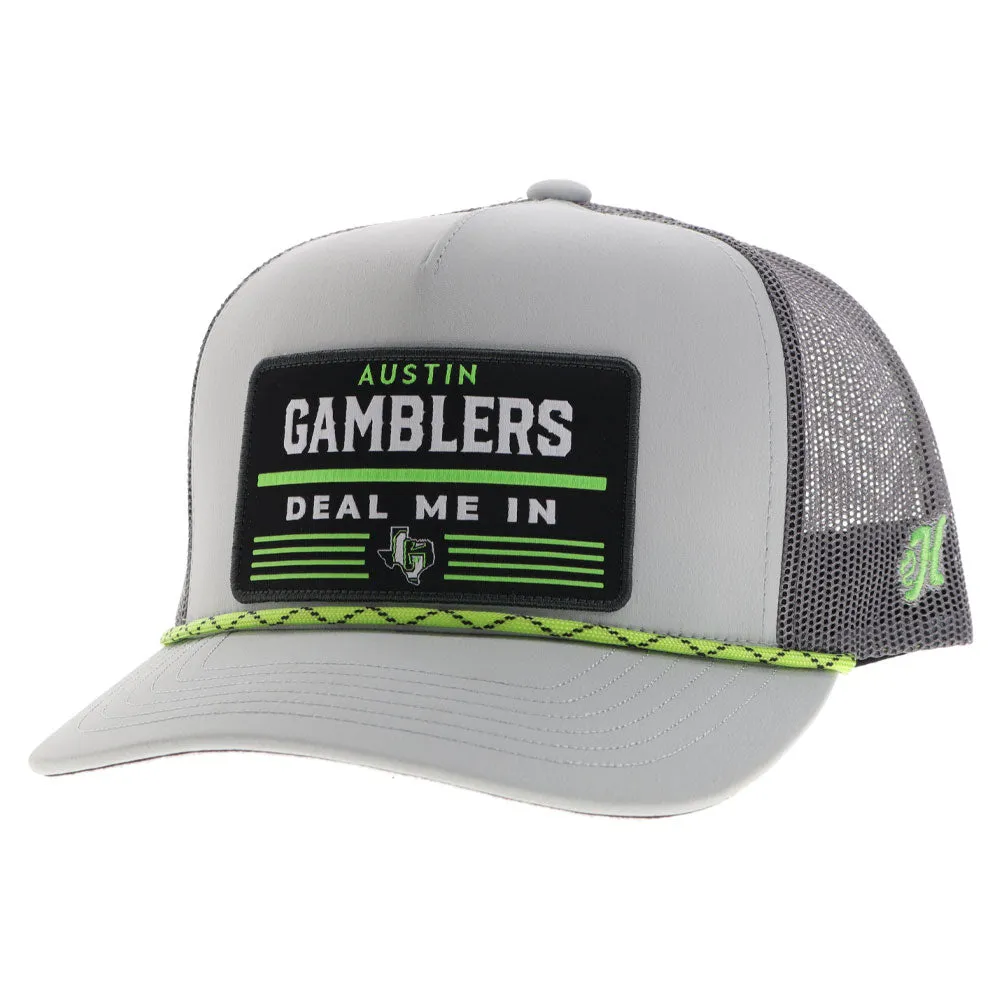 "Austin Gamblers" Grey Hat w/Black/White & Neon Green Patch
