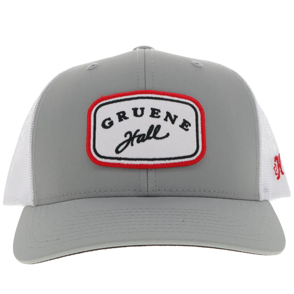 "Gruene Hall" Hat Grey/ White w/Red & Navy Patch