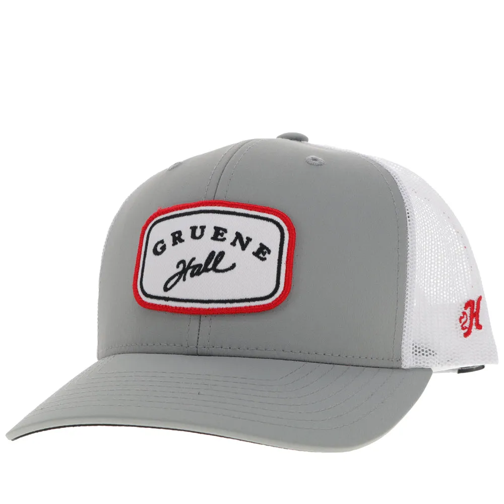 "Gruene Hall" Hat Grey/ White w/Red & Navy Patch