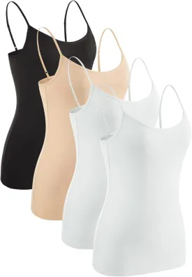 Rosyline 4 Piece Women Camisole Basic Undershirt Adjustable Spaghetti Strap Tank Top