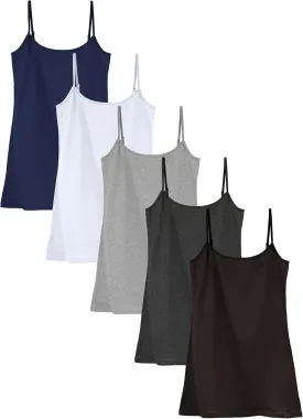 Sexy Basics Women's Basic Solid Color Cotton Stretch Camisole Adjustable Spaghetti Strap Tank Top- Multi Packs