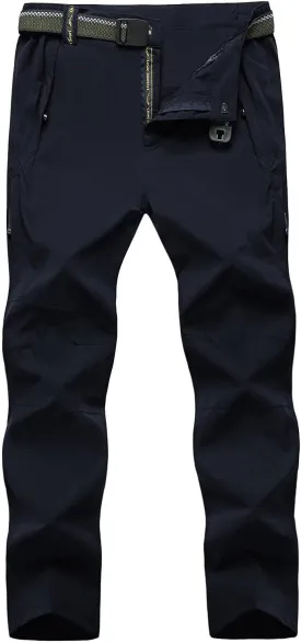 TBMPOY Men's Lightweight Hiking Pants with Belt 5 Zip Pockets Waterproof Quick-Dry Travel Fishing Work Outdoor Pants