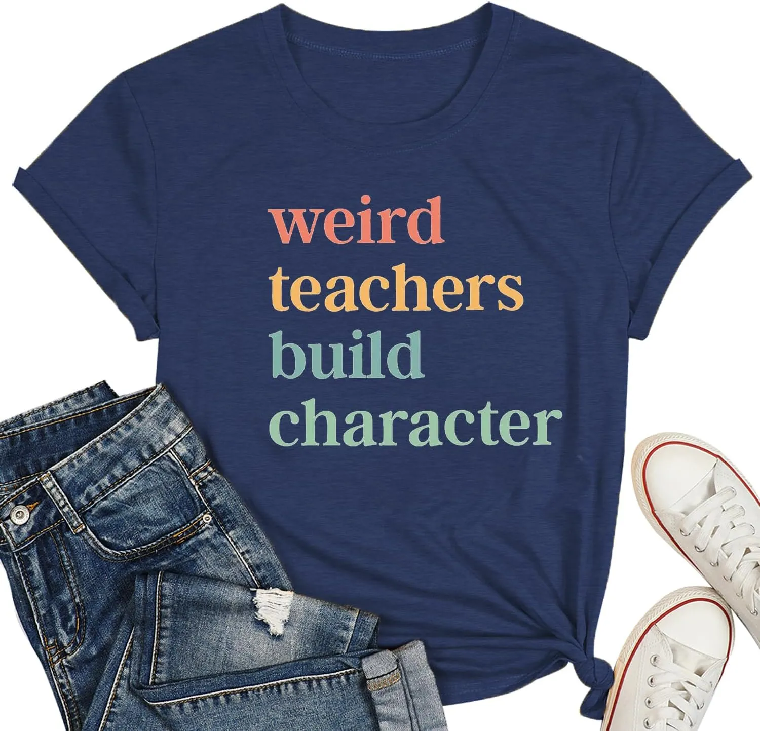 Teacher Shirts for Women Weird Teachers Build Character Shirt Teacher Appreciation Gift Tee Short Sleeve Tops