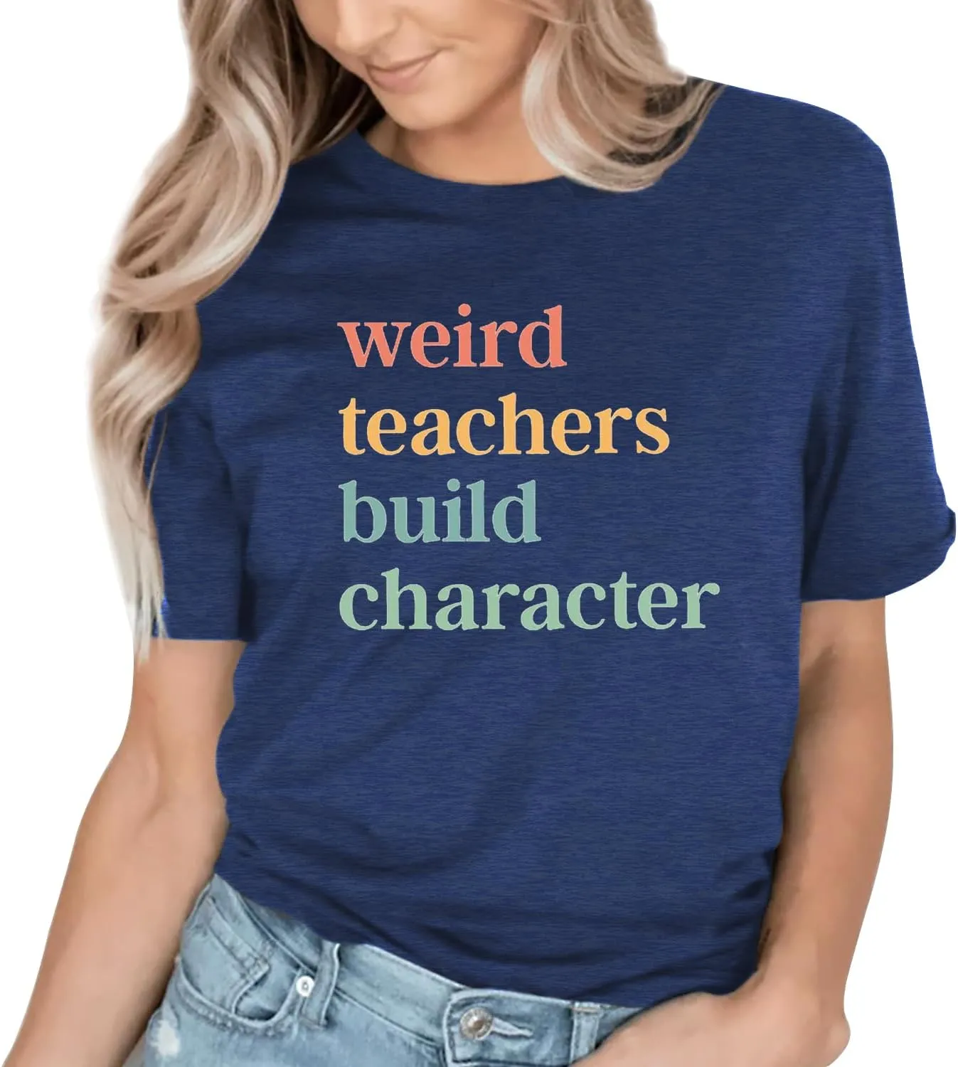 Teacher Shirts for Women Weird Teachers Build Character Shirt Teacher Appreciation Gift Tee Short Sleeve Tops