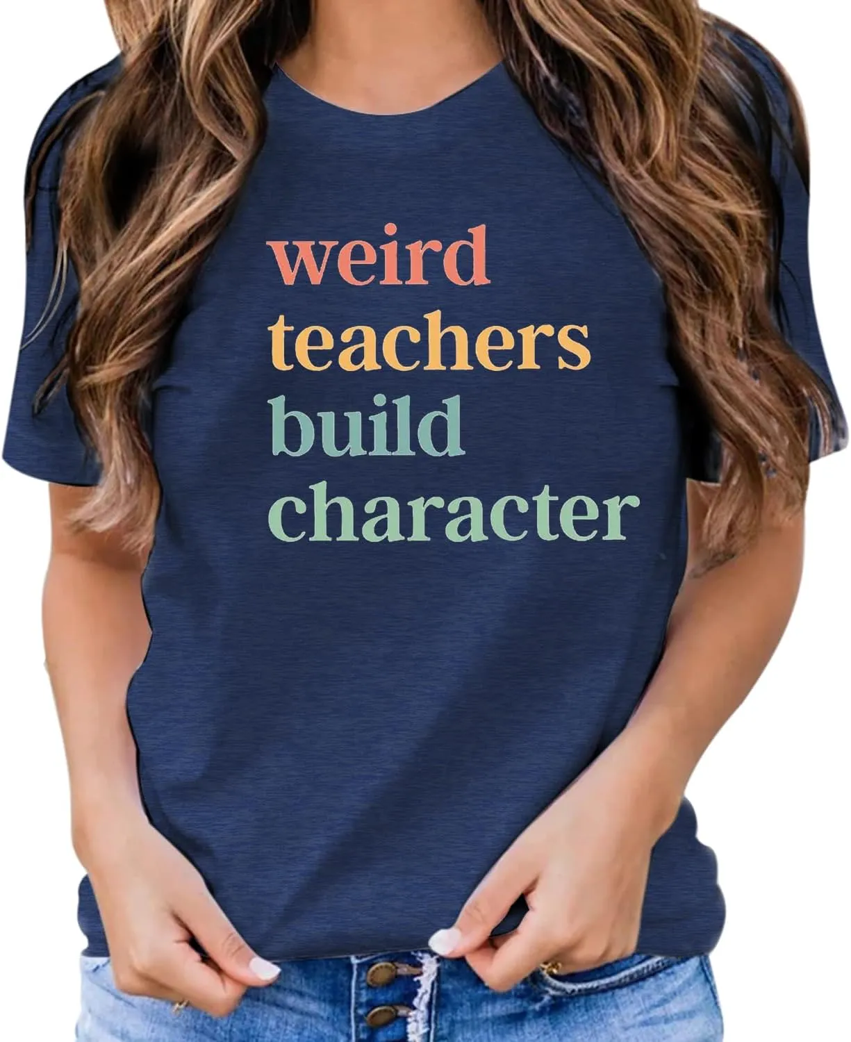 Teacher Shirts for Women Weird Teachers Build Character Shirt Teacher Appreciation Gift Tee Short Sleeve Tops