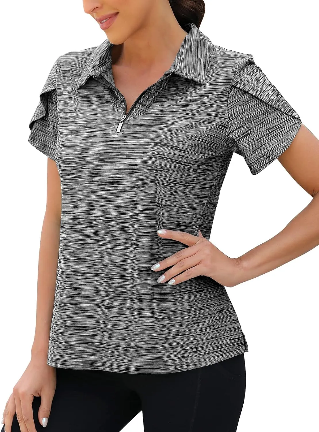 Viracy Womens Golf Polo Shirts 1/4 Zip Up Overlap Short Sleeve Quick Dry Workout Tops