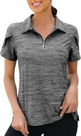Viracy Womens Golf Polo Shirts 1/4 Zip Up Overlap Short Sleeve Quick Dry Workout Tops