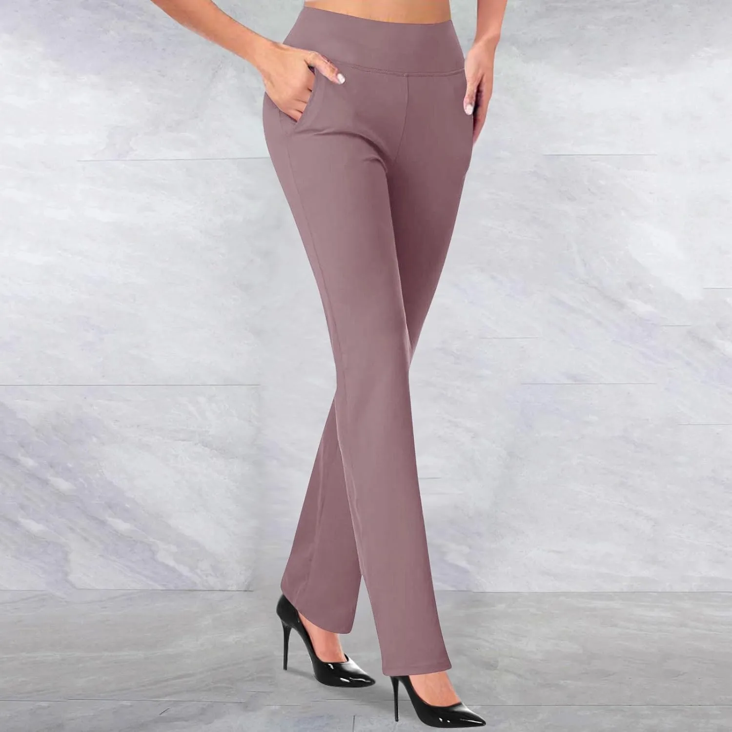 Womens Bootcut Dress Pants Business Casual Work Pants with Pockets Stretchy High Waist Trousers Pull On Office Slacks